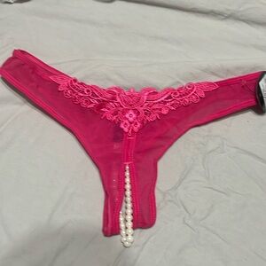 Paradise Lace Pearl Thong - Crotchless - One Size Fits Most - Color: Pink - NWT